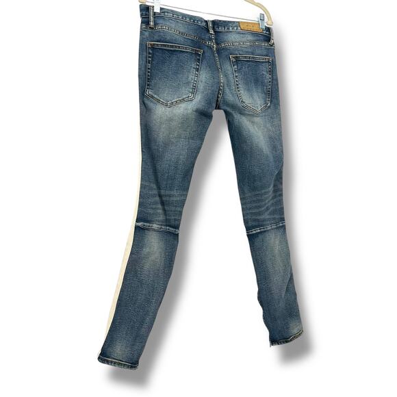 MNMI Men's Moto Style Button Fly Jeans 31 Tuxedo Stripes Indie Grunge Rockstar - Picture 3 of 6